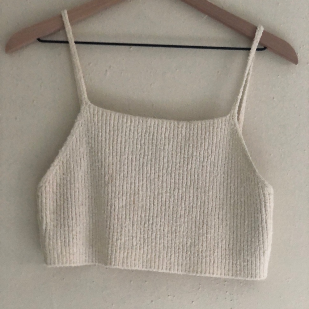 Zara Knit Collection cream cropped knit crop top skinny strap tank top